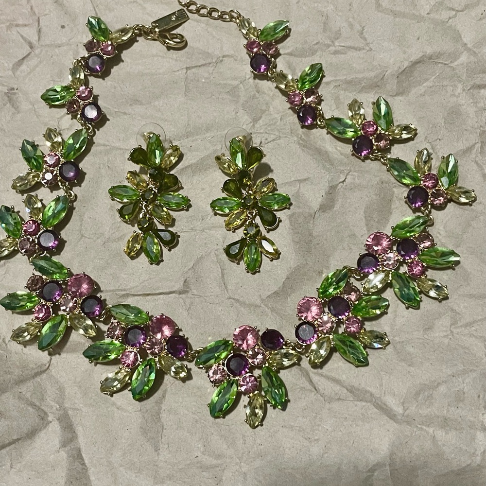 Floral Green and purple jewelry Set CZ Stones 💜